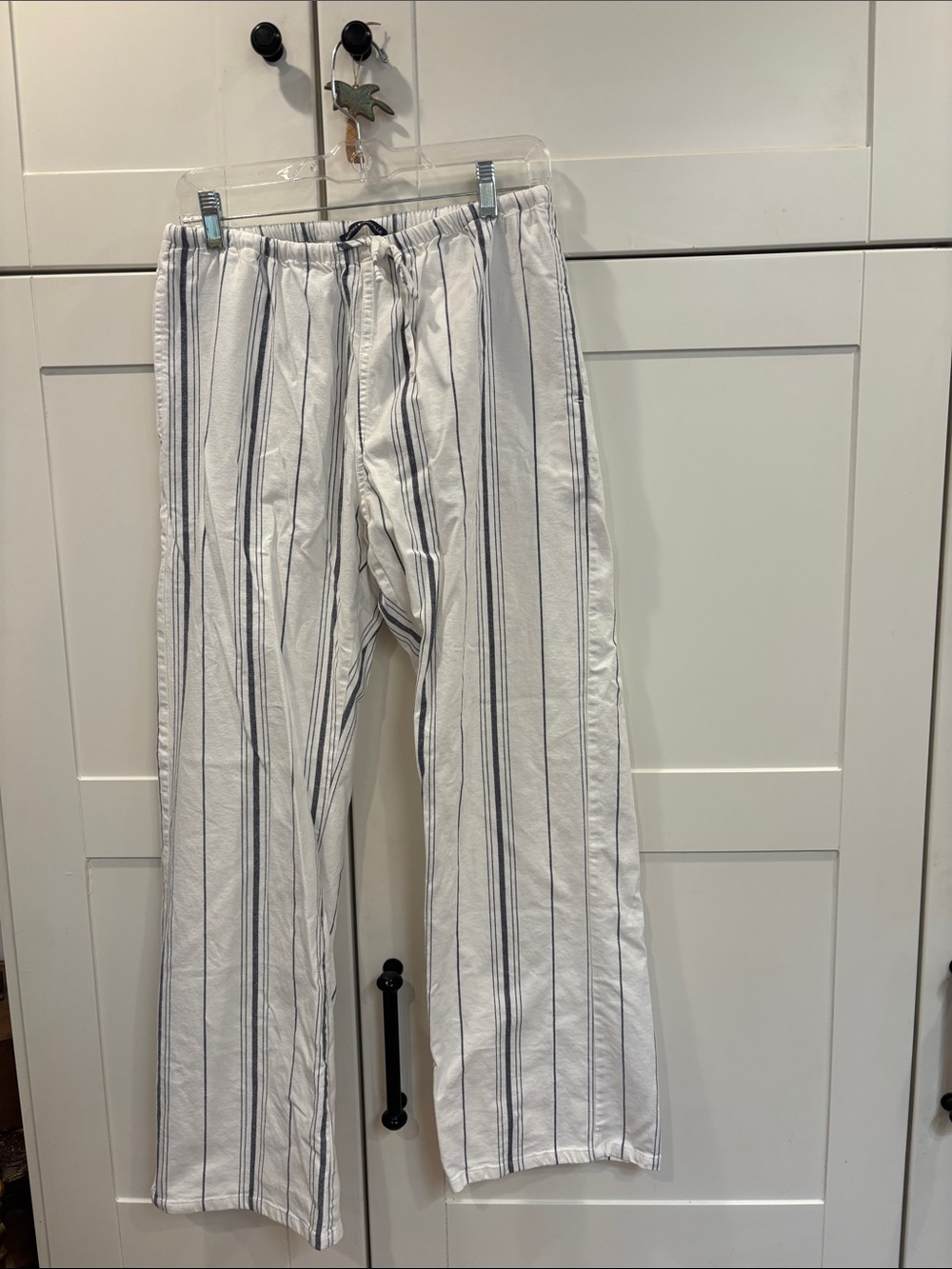 Brandy Melville White Pants with Navy Vertical Stripes